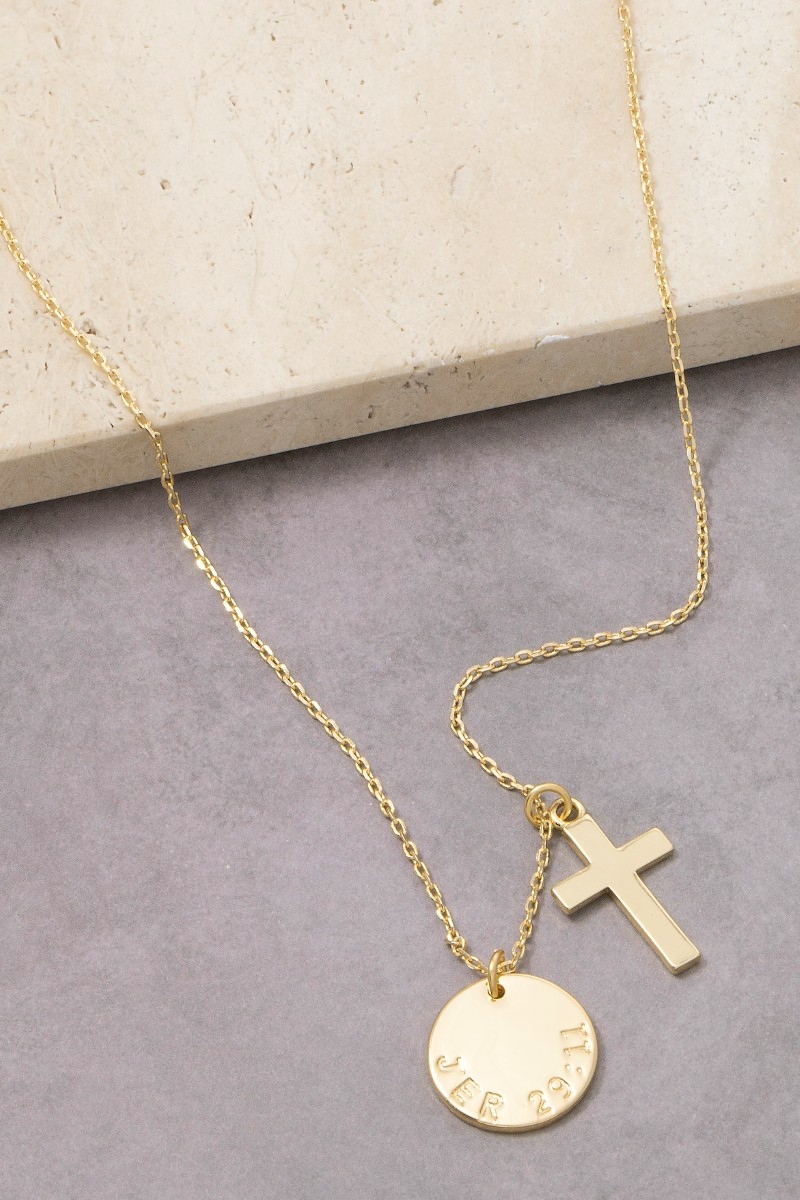 Gold Dipped Cross And Coin Pendant Chain Necklace