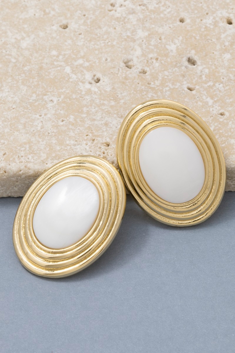 Gold Dipped Vintage Style Oval Pearl Stud Earrings