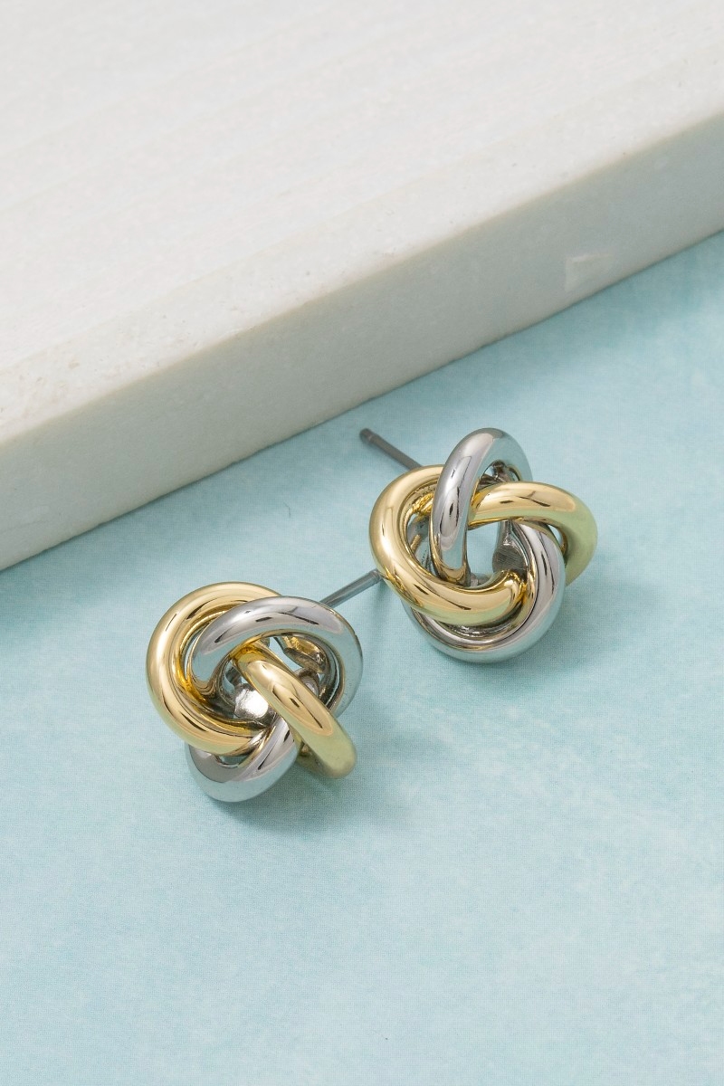 Gold Dipped Two Tone Knot Stud Earrings