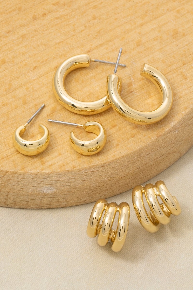 Gold Dipped Mixed Sized Hoop Earrings Set