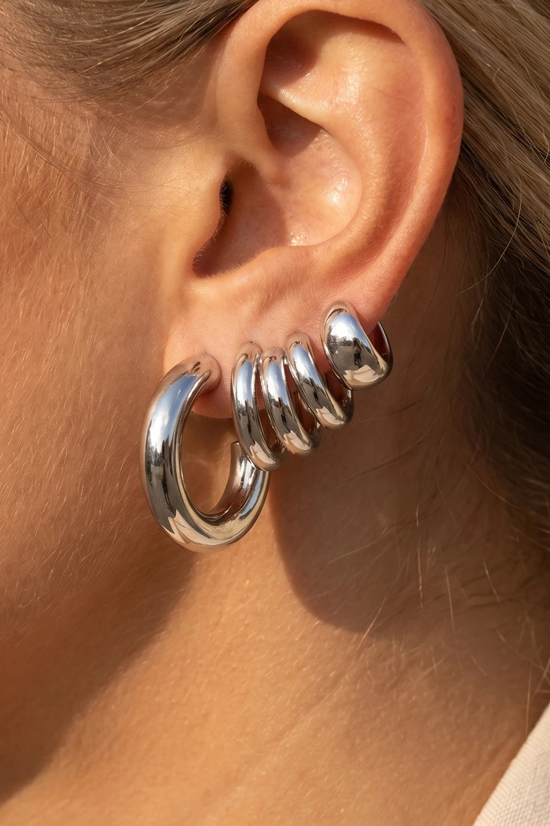 Triple Coil Stacked Open Ring Hoop Earrings