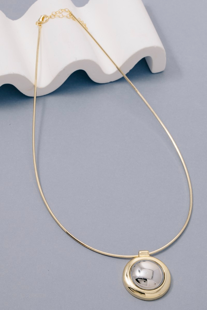 Gold Dipped Large Two Tone Dome Pendant Necklace