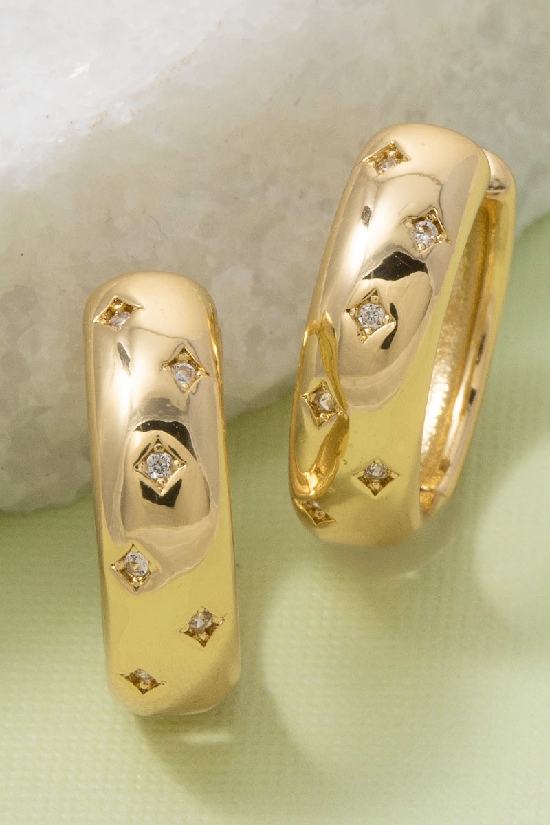 Gold Dipped Cz Studs Hinge Hoop Earrings