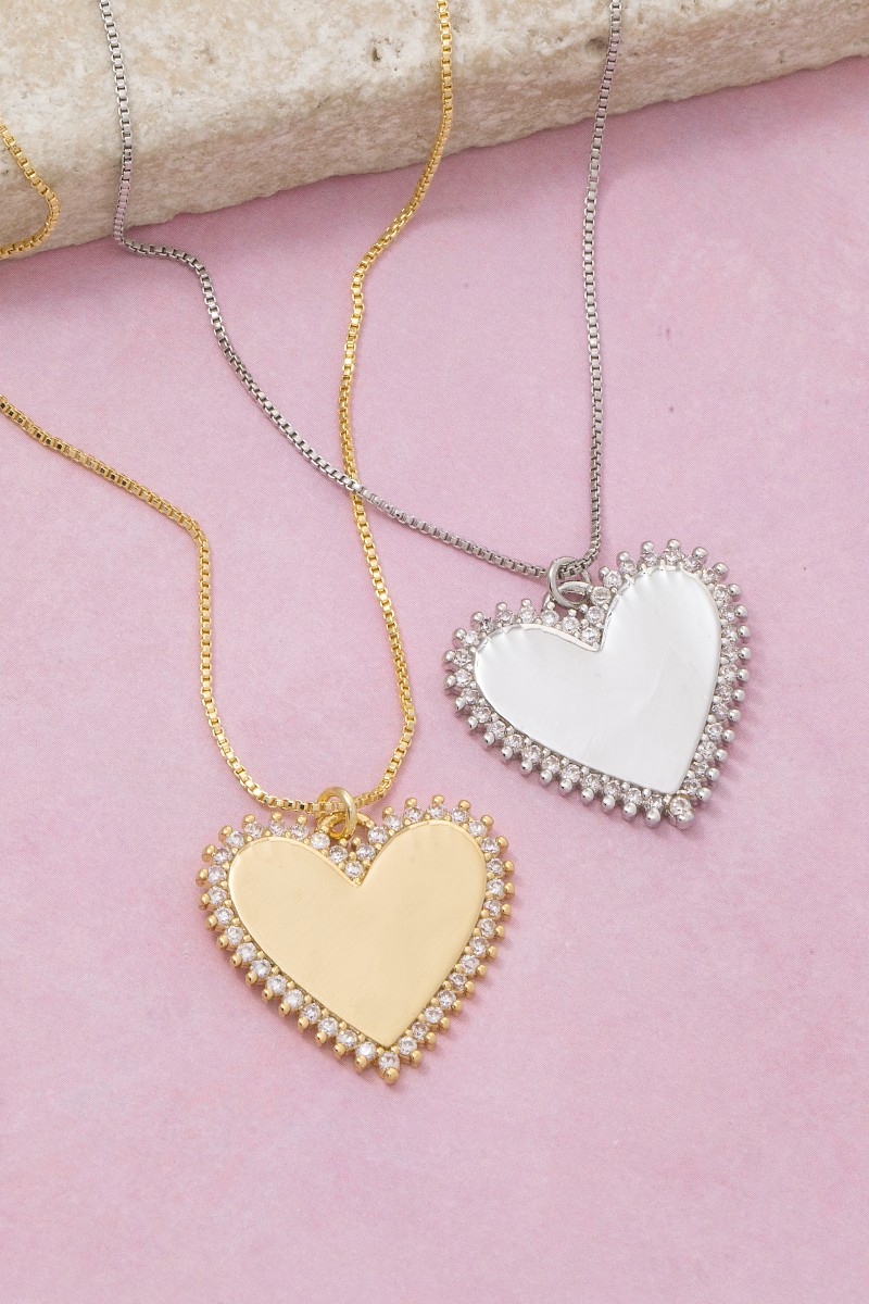 Gold Dipped Cz Pave Heart Outline Pendant Necklace