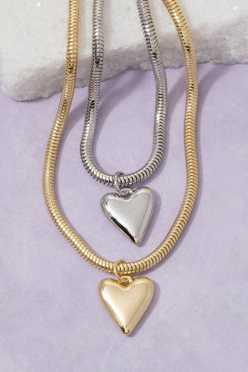 Gold Dipped Heart Pendant Tube Chain Necklace