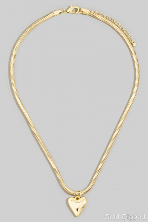 Gold Dipped Heart Pendant Tube Chain Necklace