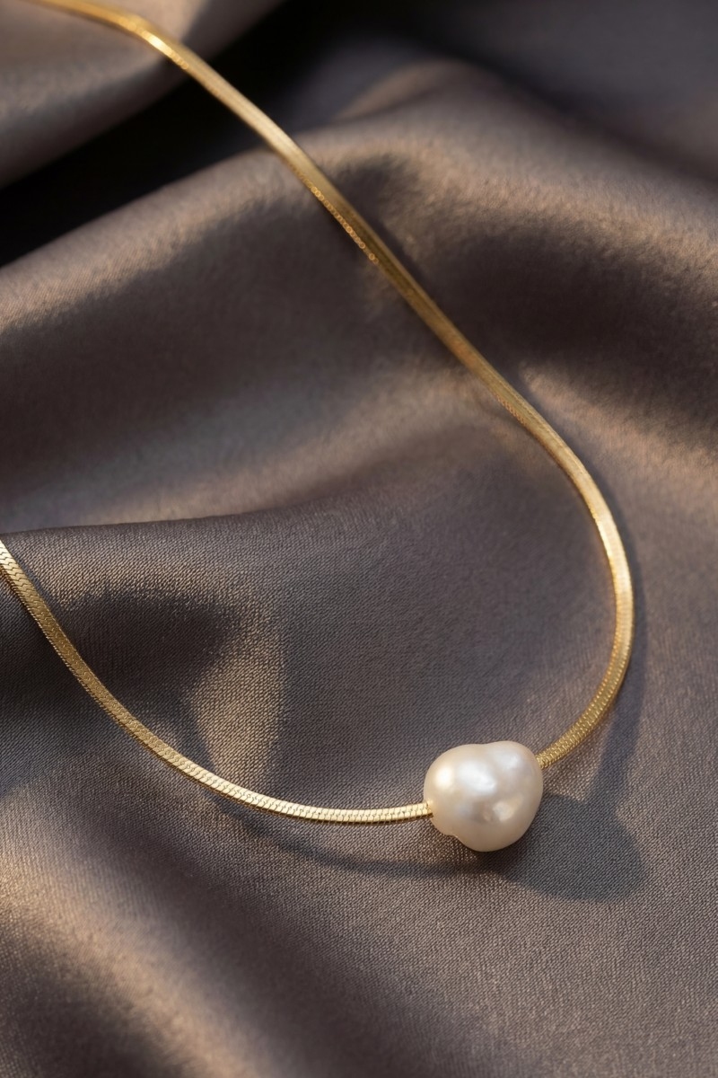 Gold Dipped Box Chain Irregular Pearl Charm Necklace