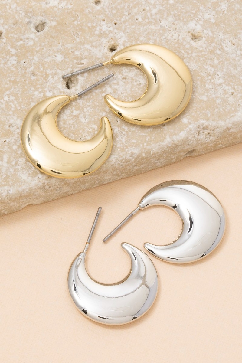 Gold Dipped Flat Crescent Hoop Earrings