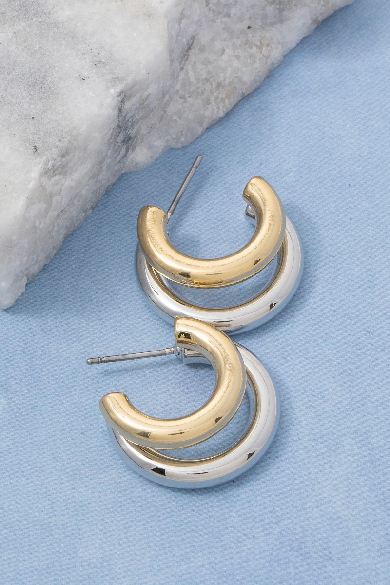 Gold Dipped Two Tone Layered Hoop Earrings