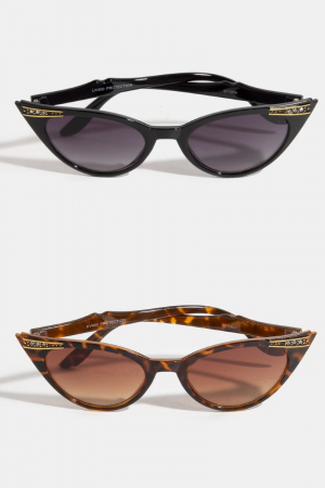 Rhinestone Trim Cat Eye Sunglasses Set