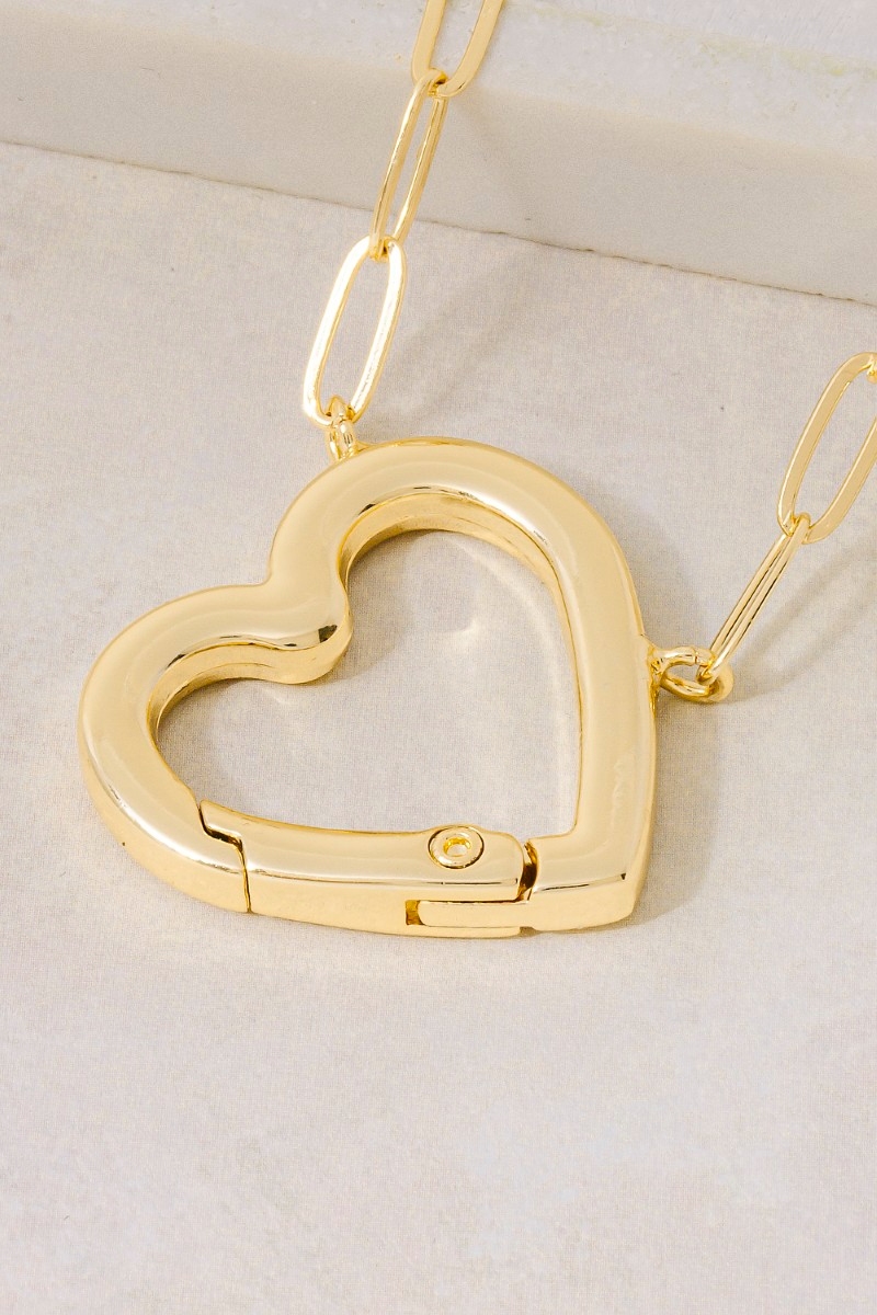 Gold Dipped Heart Carabiner Pendant Necklace