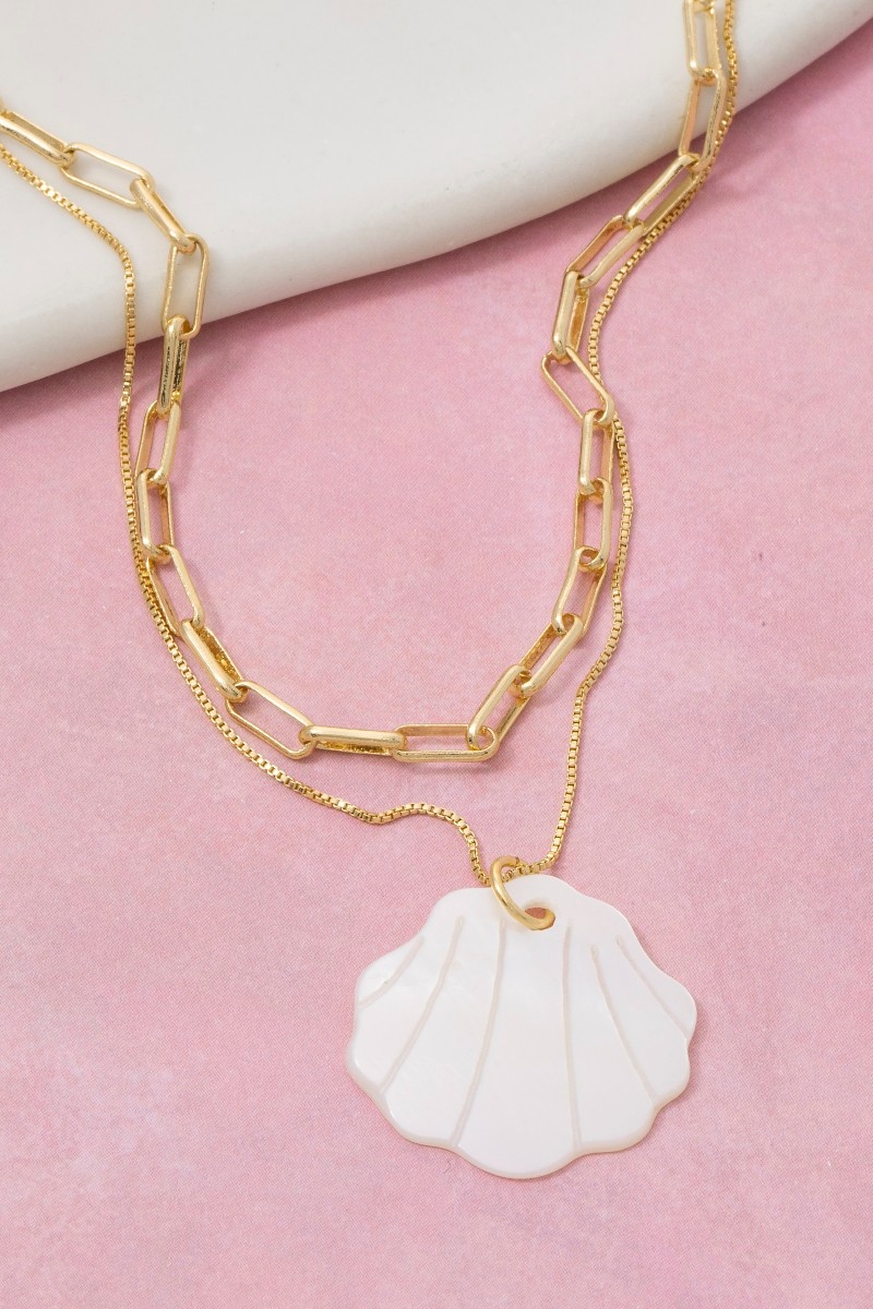 Gold Dipped Layered Chains Shell Pendant Necklace