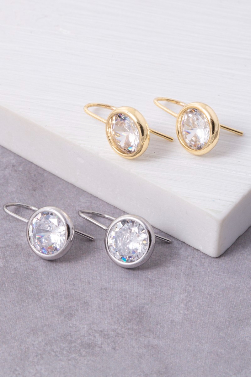 Gold Dipped Circle Cz Dangle Earrings