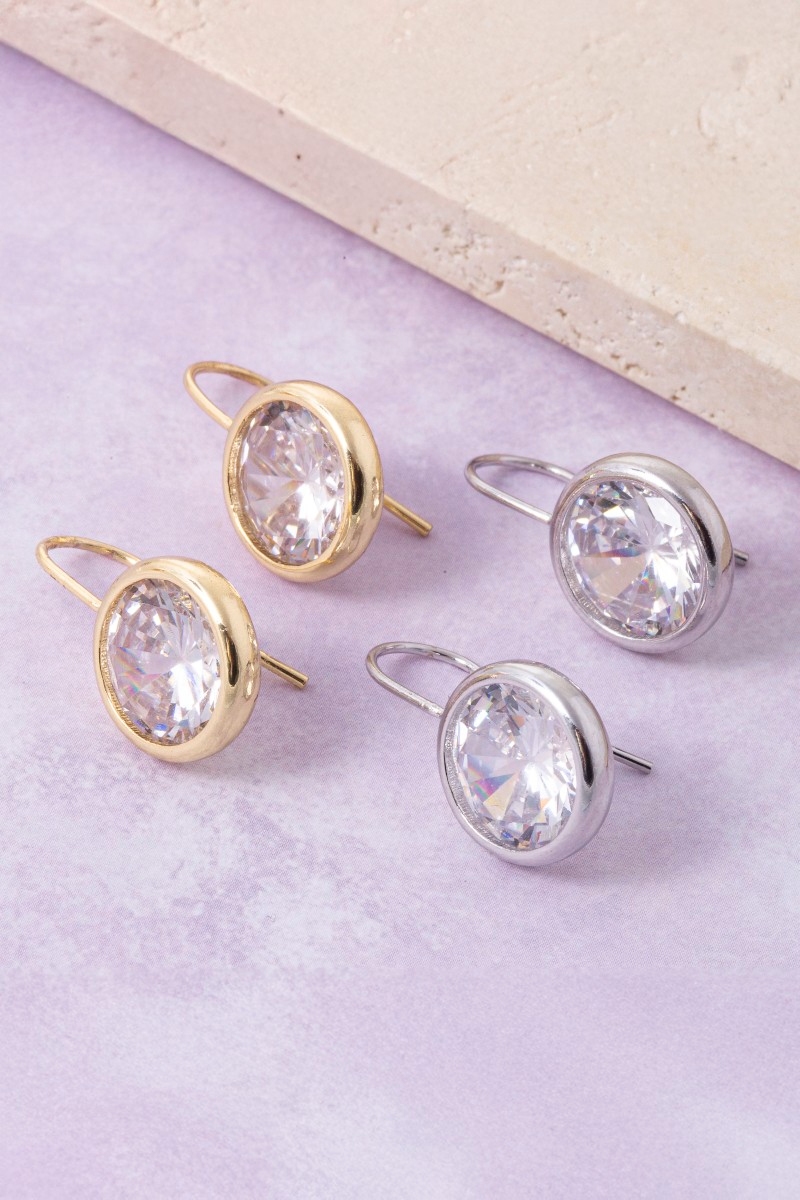 Gold Dipped Circle Cut Cz Dangle Earrings