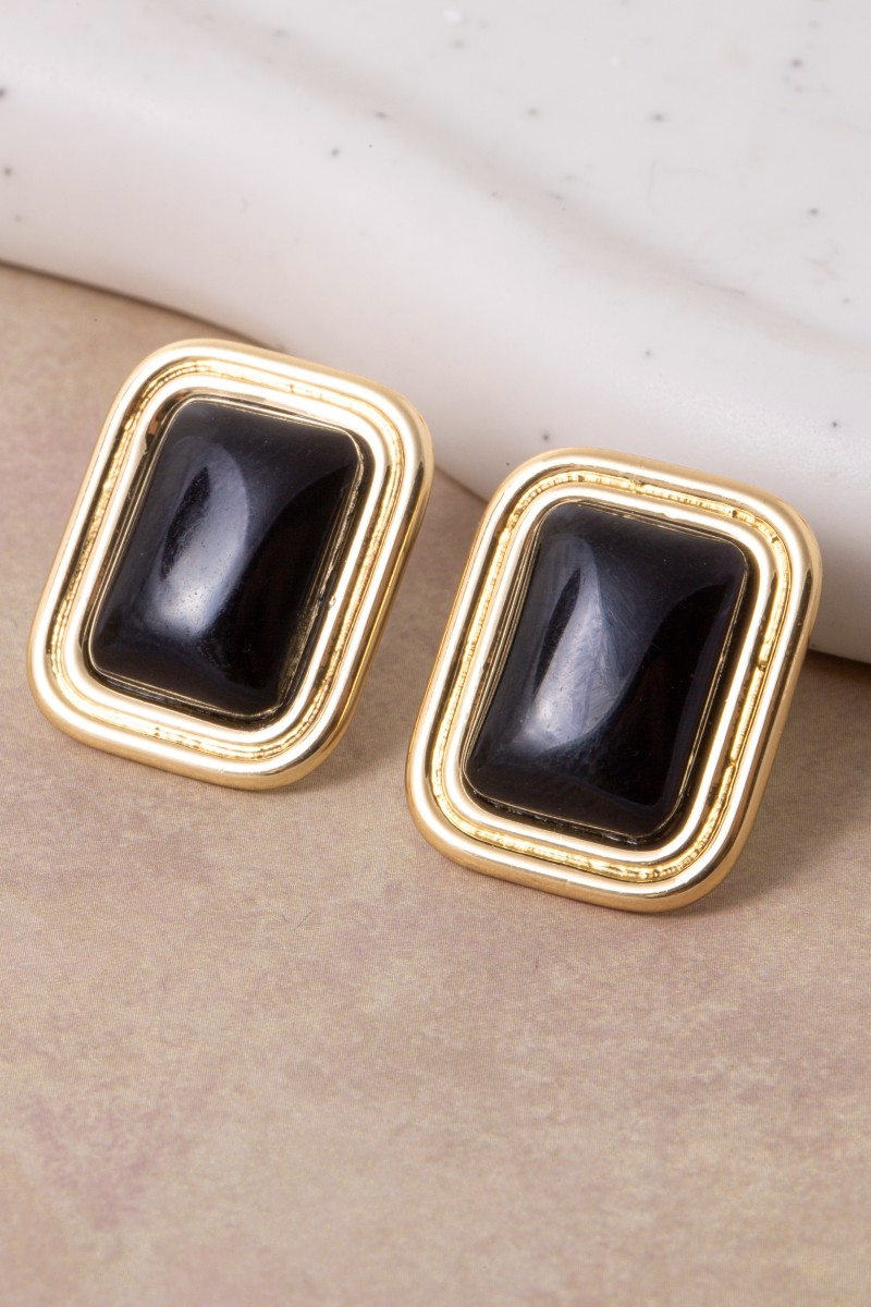 Gold Dipped Vintage Rectangle Stud Earrings