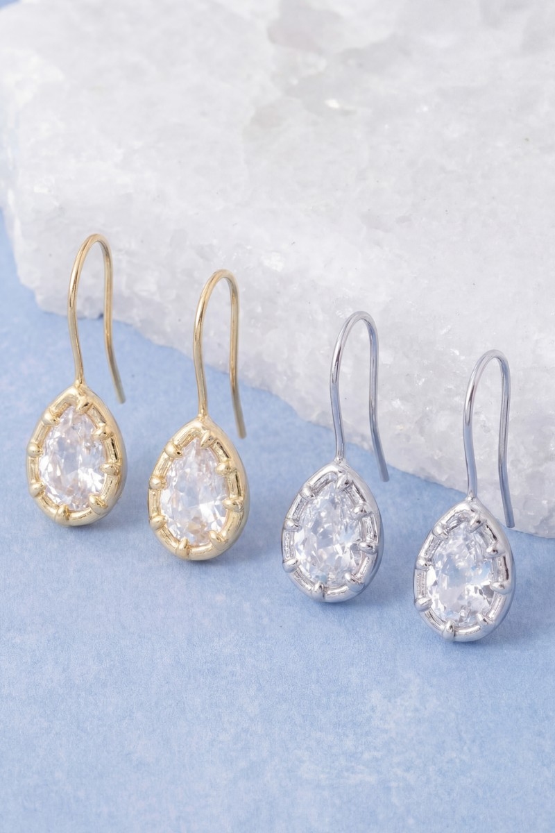 Gold Dipped Teardrop Cut Cz Dangle Earrings