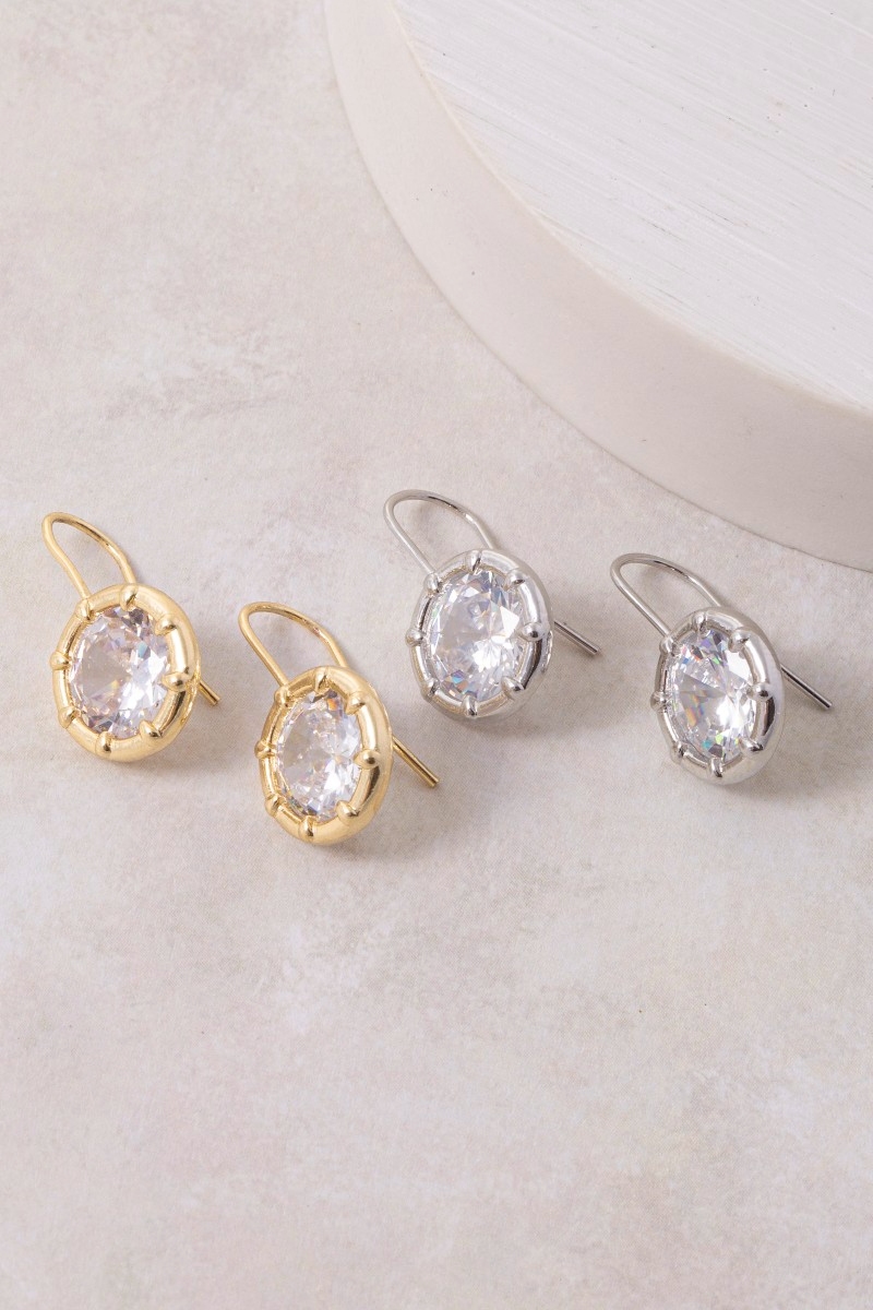 Gold Dipped Large Circle Cz Dangle Earrings