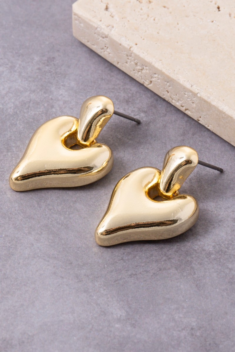 Gold Dipped Heart Stud Dangle Earrings