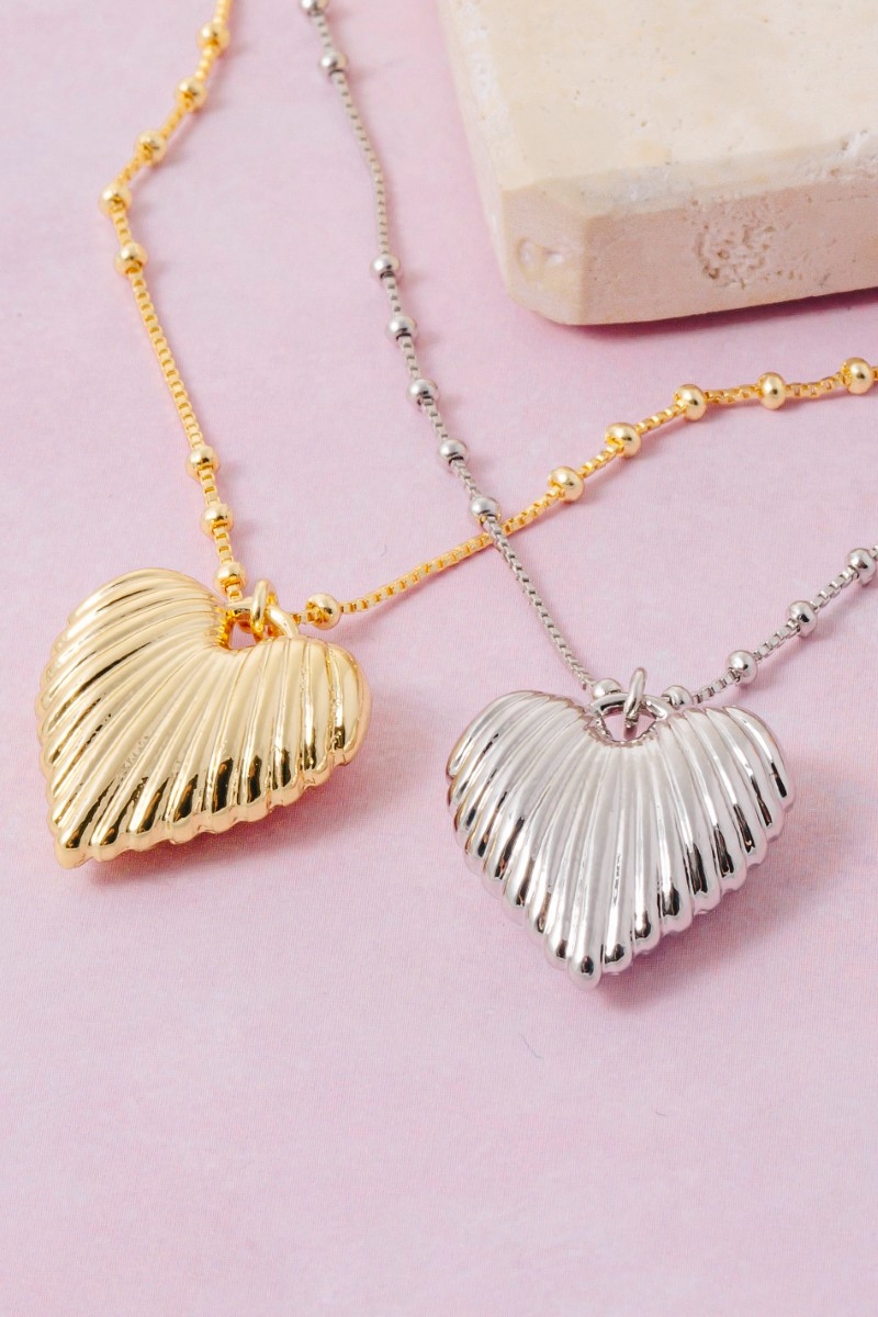 Gold Dipped Ridged Heart Pendant Necklace