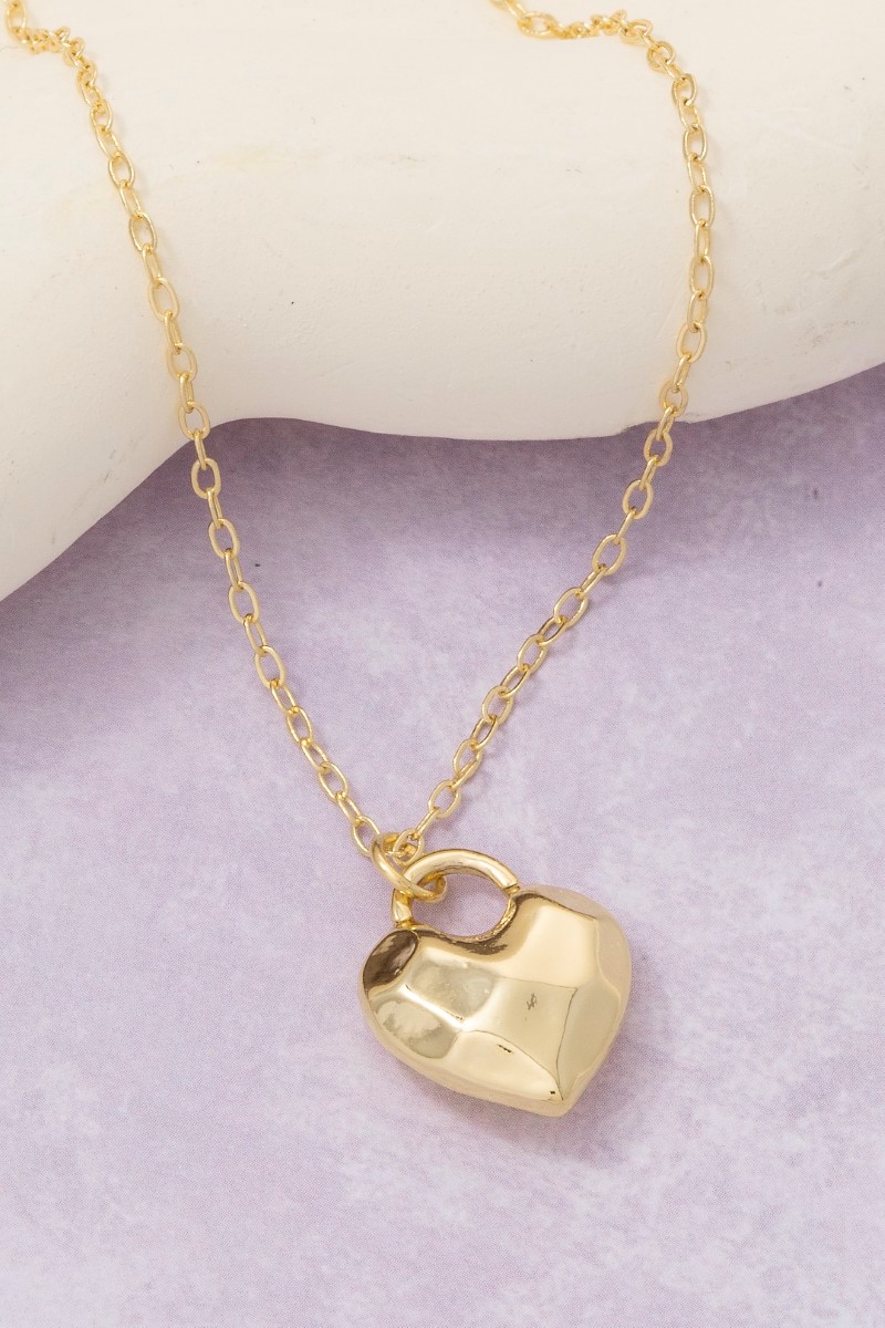 Gold Dipped Hammered Heart Pendant Necklace