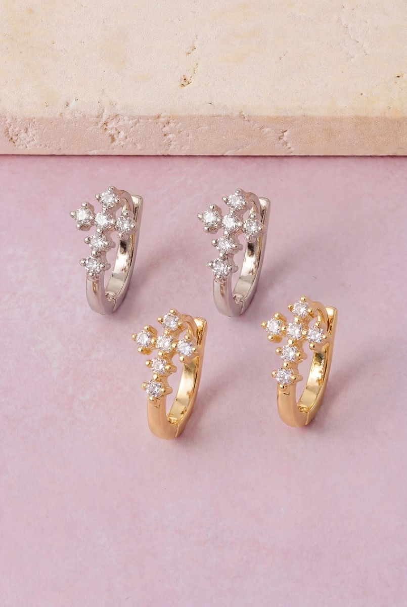 Gold Dipped Double Crystal Row Huggie Earrings