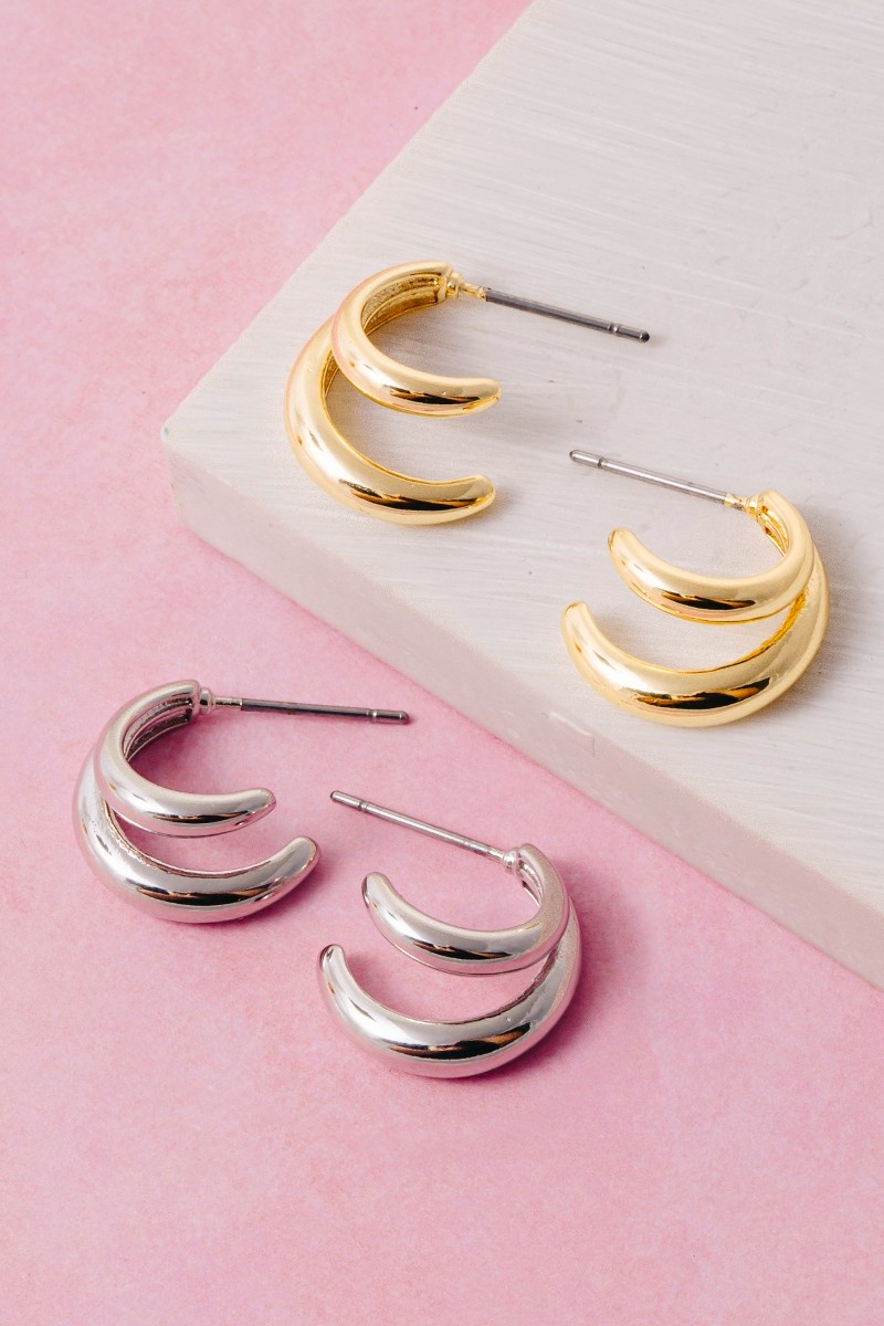 Gold Dipped Double Band Chunky Hoop Earrings