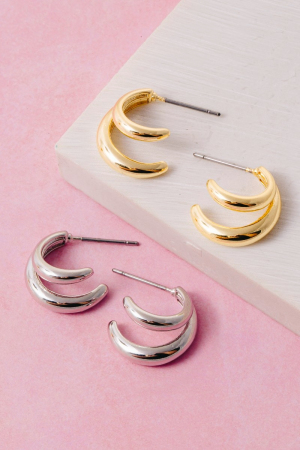 Gold Dipped Double Band Chunky Hoop Earrings