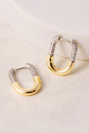 Two-Tone Pave Oval Huggie Earrings