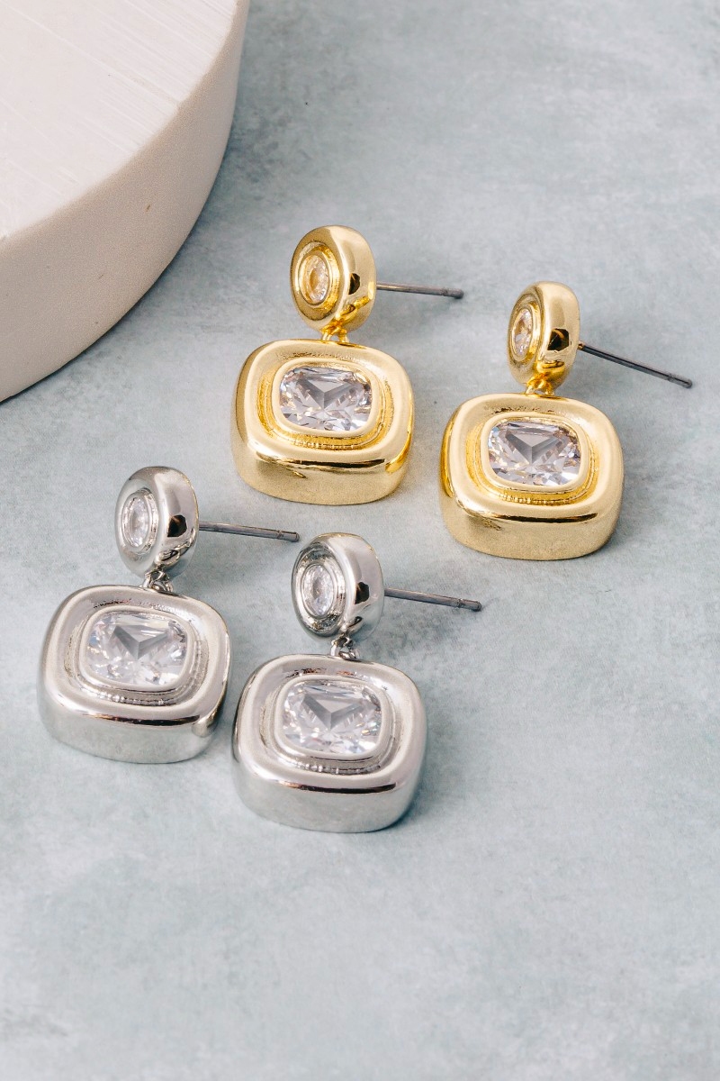 Gold Dipped Cushion Bezel Drop Earrings