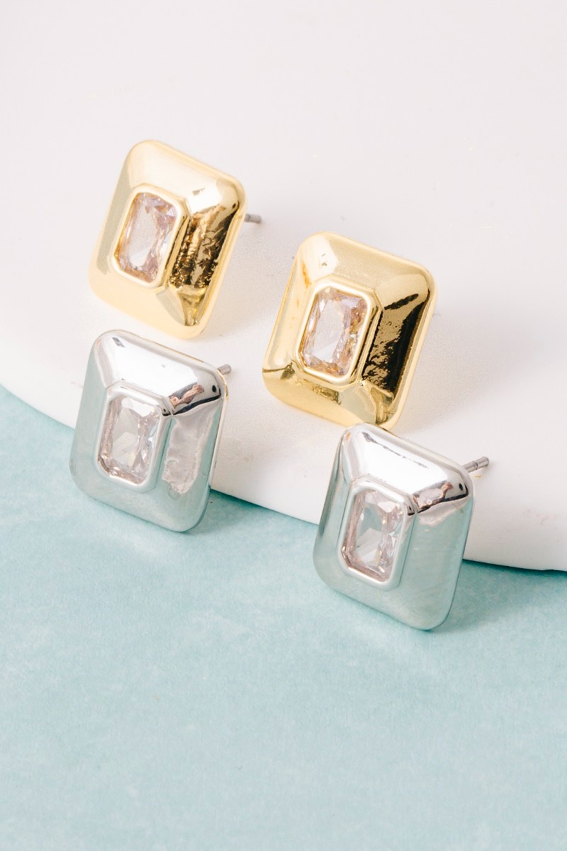 Gold Dipped Chunky Square Baguette Stud Earrings