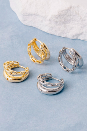 Gold Dipped Mixed Chain Double Huggie Hoop Earrings