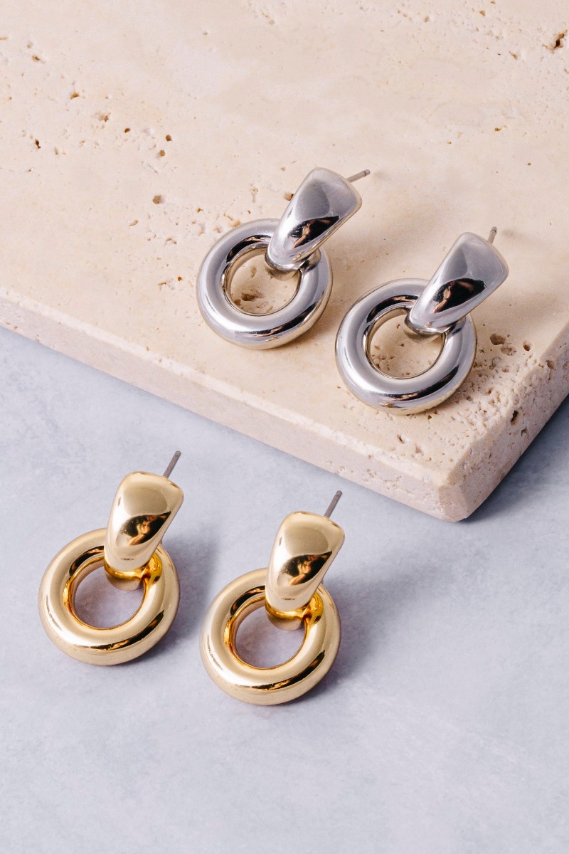 Gold Dipped Chunky Circle Donut Drop Earrings