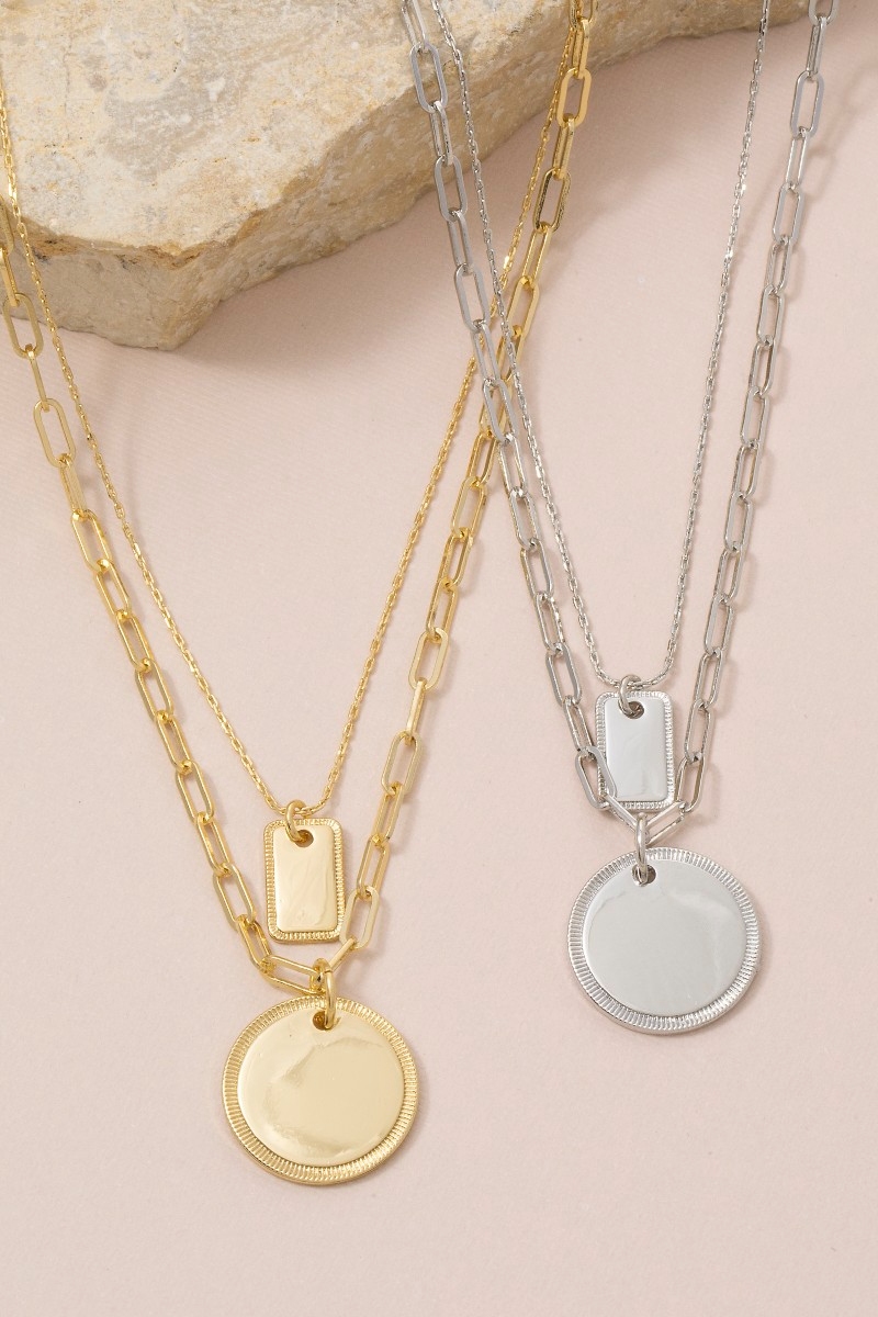 Gold Dipped Coin Pendant Layered Necklace
