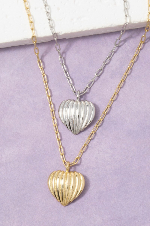 Gold Dipped Ribbed Heart Pendant Necklace