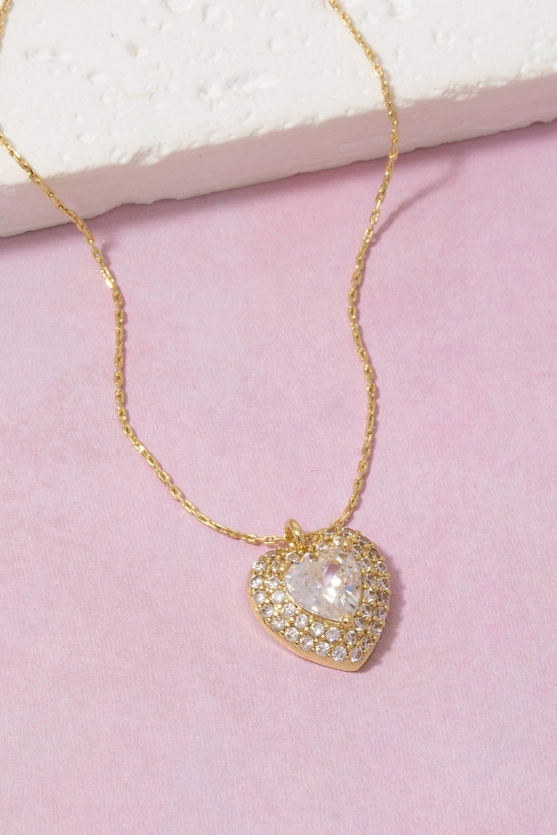 Gold Dipped Pave Cz Heart Pendant Necklace