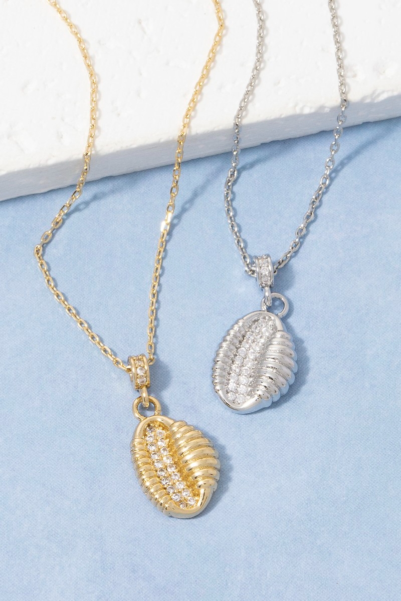 Gold Dipped Pave Oval Pendant Necklace