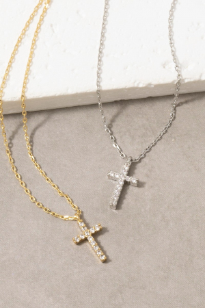 Gold Dipped Pave Min Cross Pendant Necklace