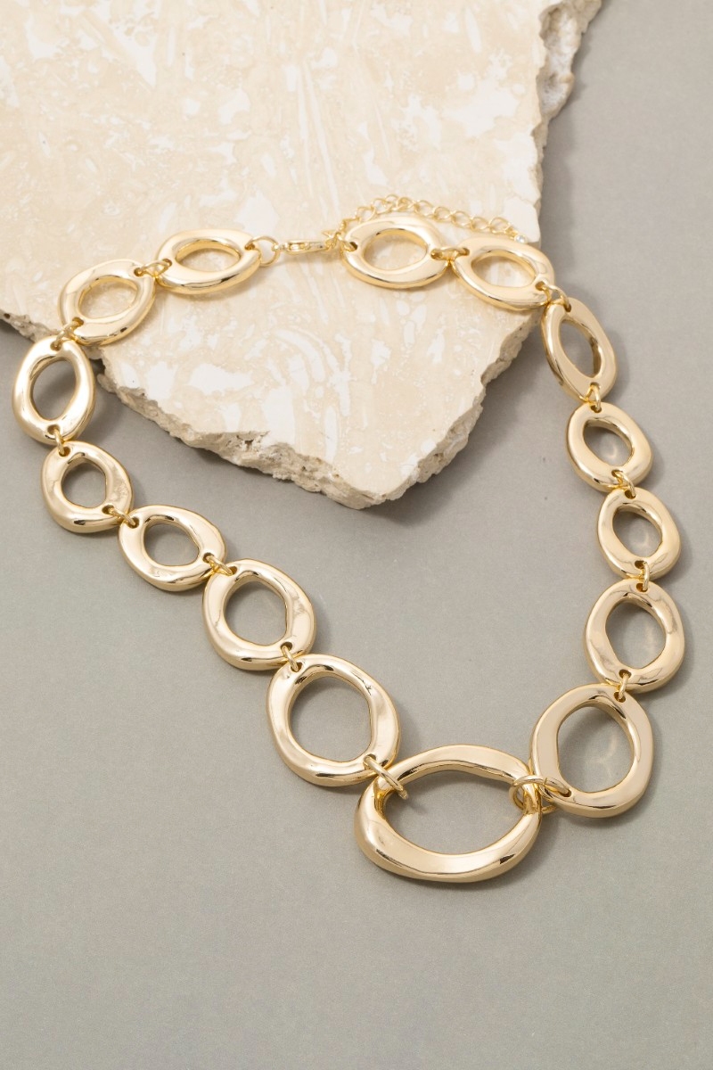 Gold Dipped Irregular Oval Chain Necklace