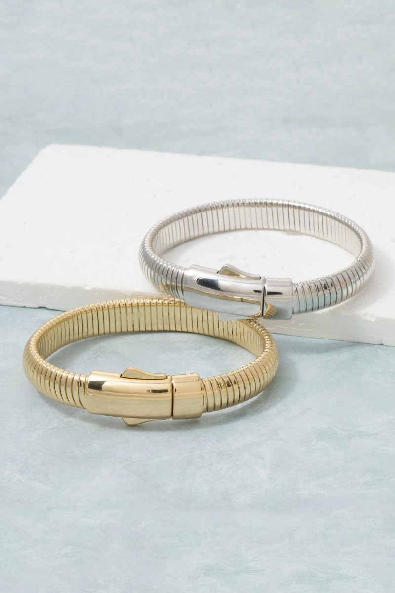 Barrel Clasp Wide Ribbed Tube Bracelet