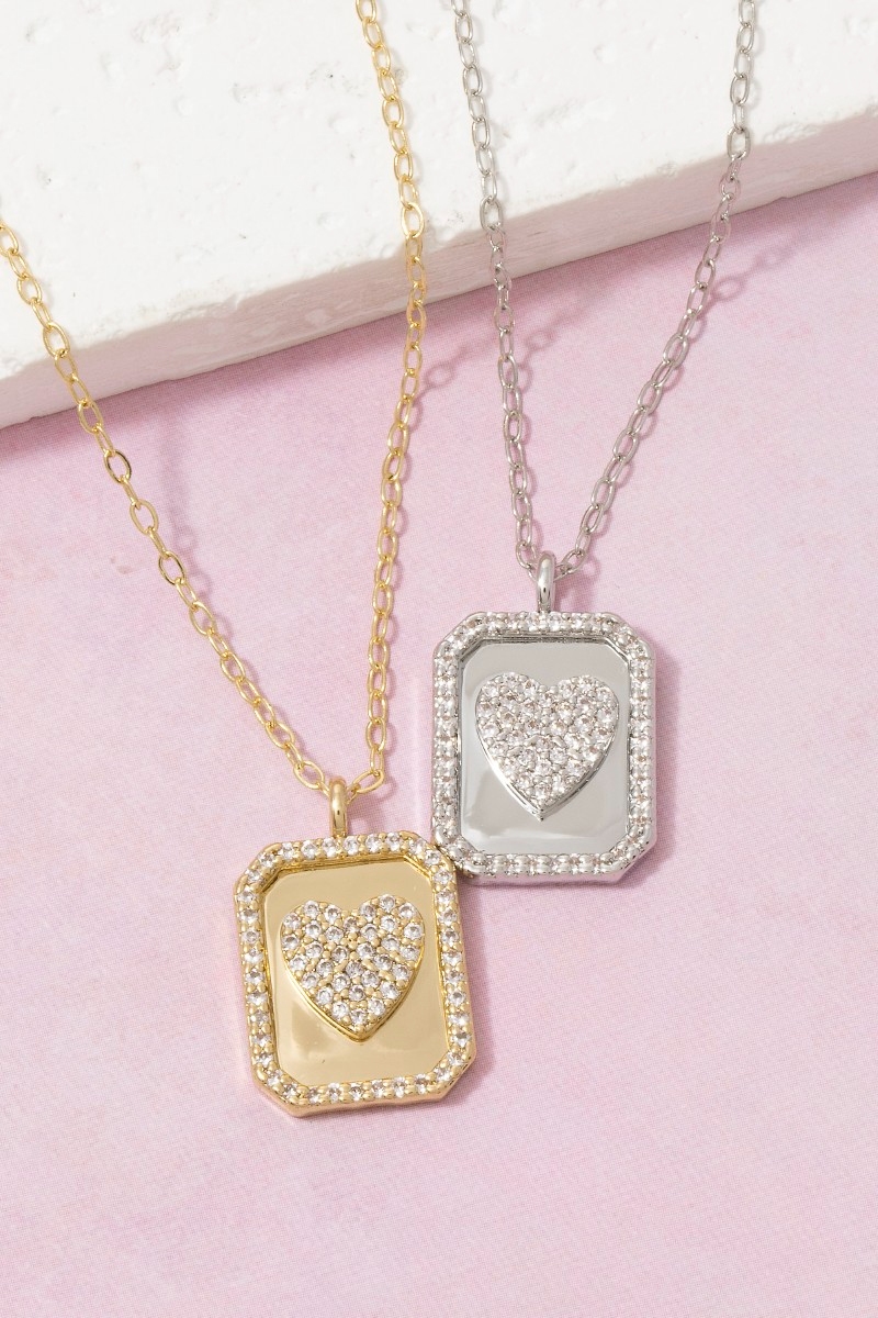 Cz Pave Heart Tag Pendant Necklace
