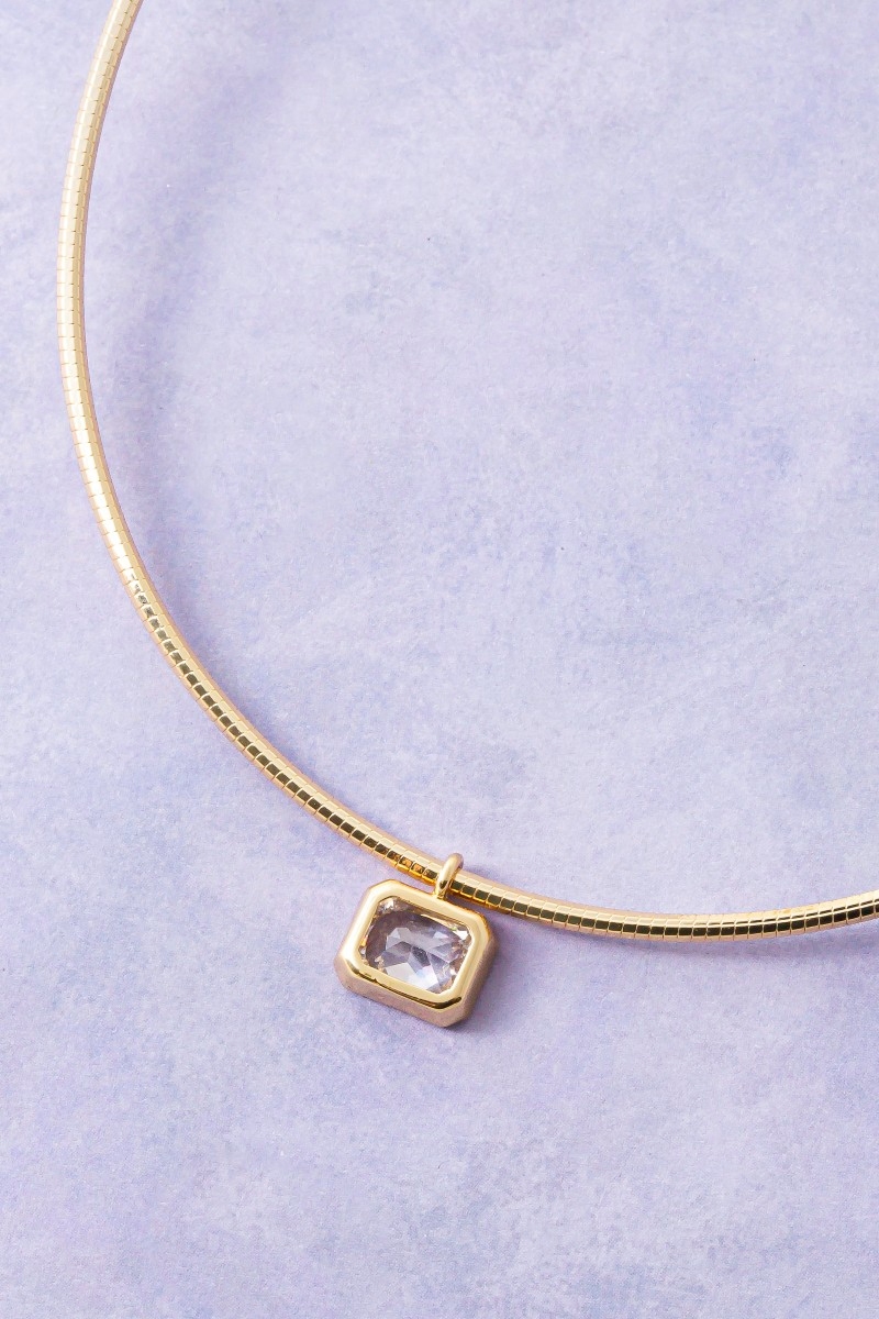 Herringbone Chain Baguette Cz Pendant Necklace