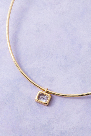 Herringbone Chain Baguette Cz Pendant Necklace