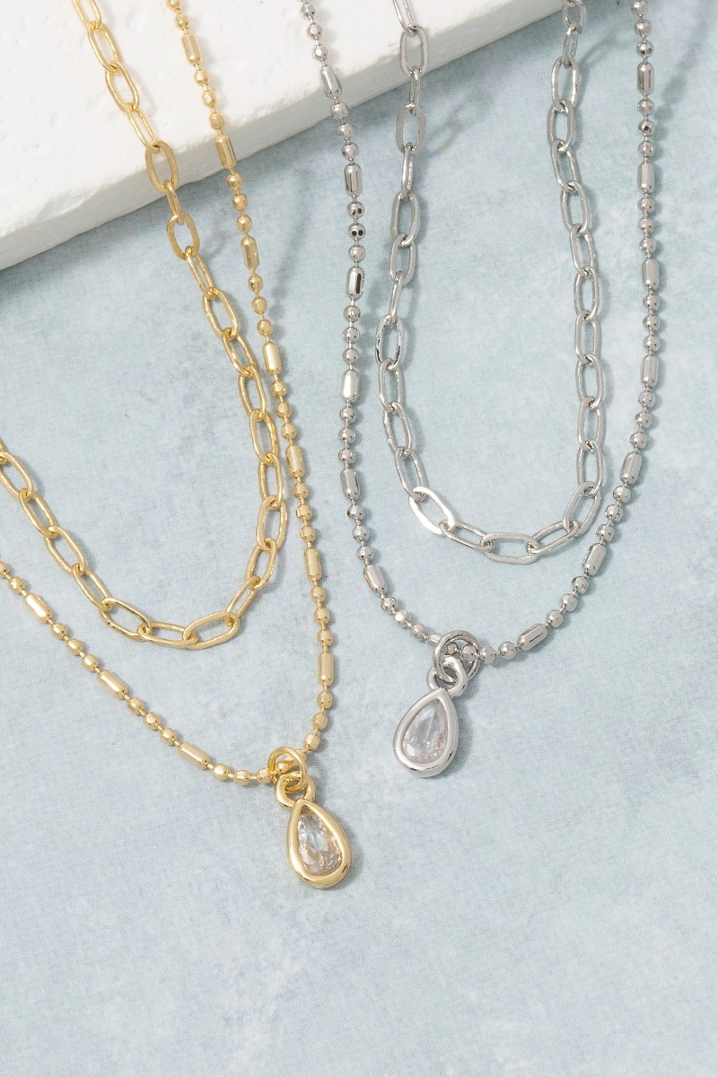 Gold Dipped Layered Paperclip & Bead Chain Necklace