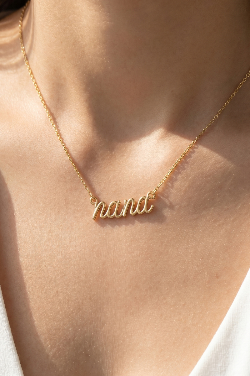 Gold Dipped Nana Script Pendant Necklace