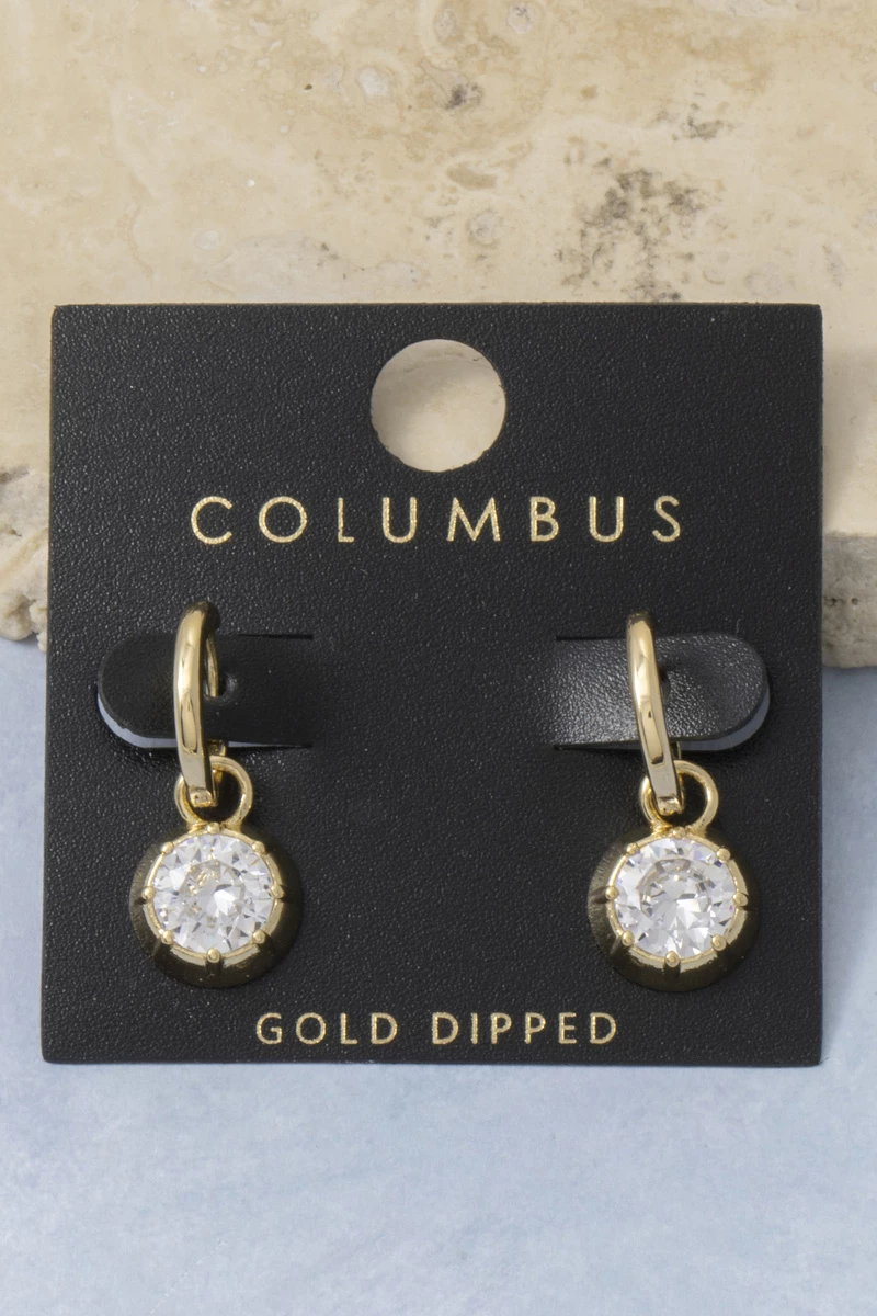 Round Bezel Cz Huggie Drop Earrings