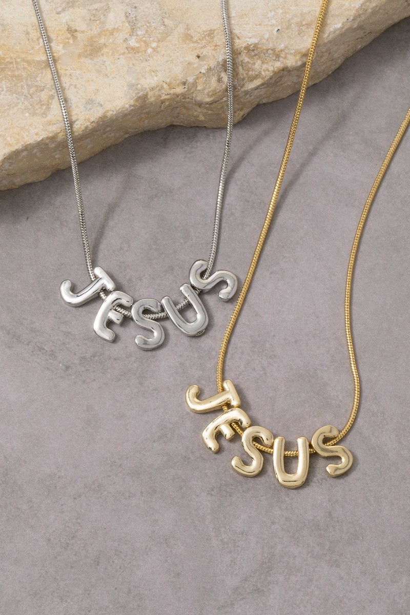 Jesus Bubble Letter Pendant Snake Chain Necklace