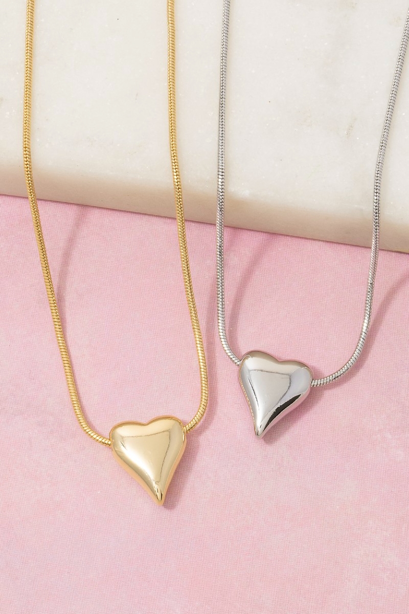 Gold Dipped Puffy Heart Pendant Snake Chain Necklace