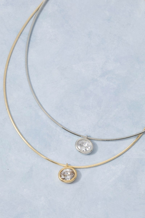 Gold Snake Chain Oval Cz Pendant Necklace