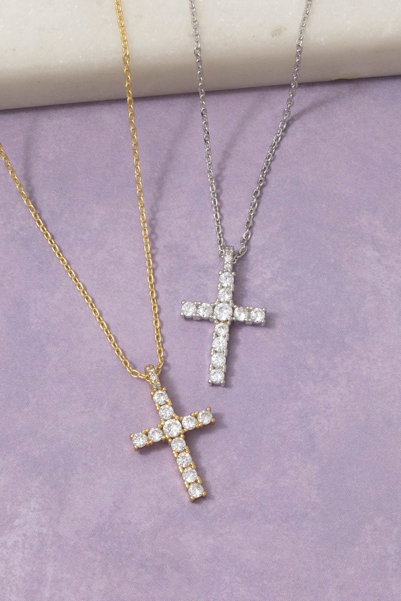 Cz Pavé Cross Pendant Necklace