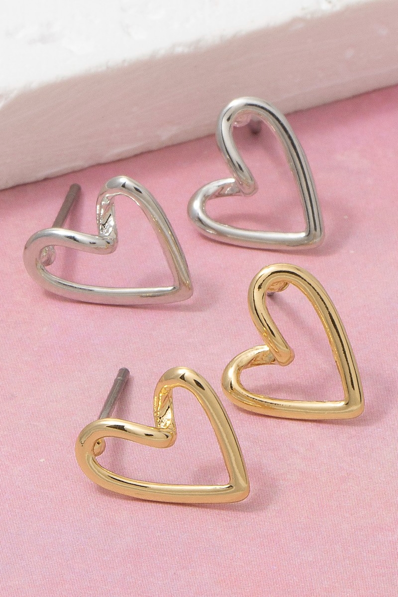Open Heart Stud Earrings